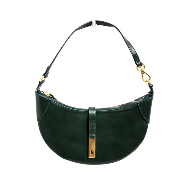Polo Ralph Lauren Handbags - POLO RALPH LAUREN ID Leather Shoulder Bag Racing Green Gold small Crescent Purse